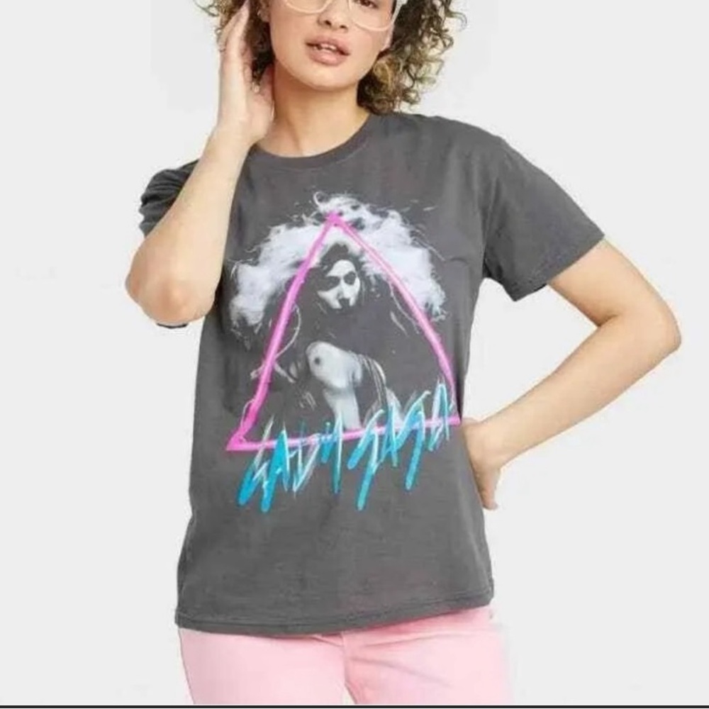 Lady Gaga Abstract Gray Band Tee Medium 100% Cotton